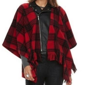 Rock & Republic Vegan Leather & Wool Checkered Shawl